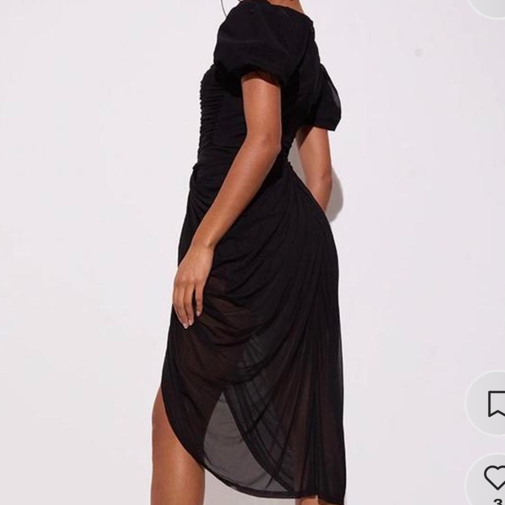 Black ruched puff sleeve draped midi dress  new never worn with tags - size 4 - Picture 2 of 4